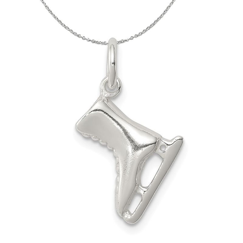 Sterling Silver 3d Polished Ice Skate Charm Necklace - 16 Inch